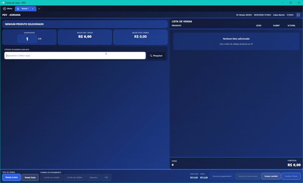 Fluxo do PDV rápido em execução