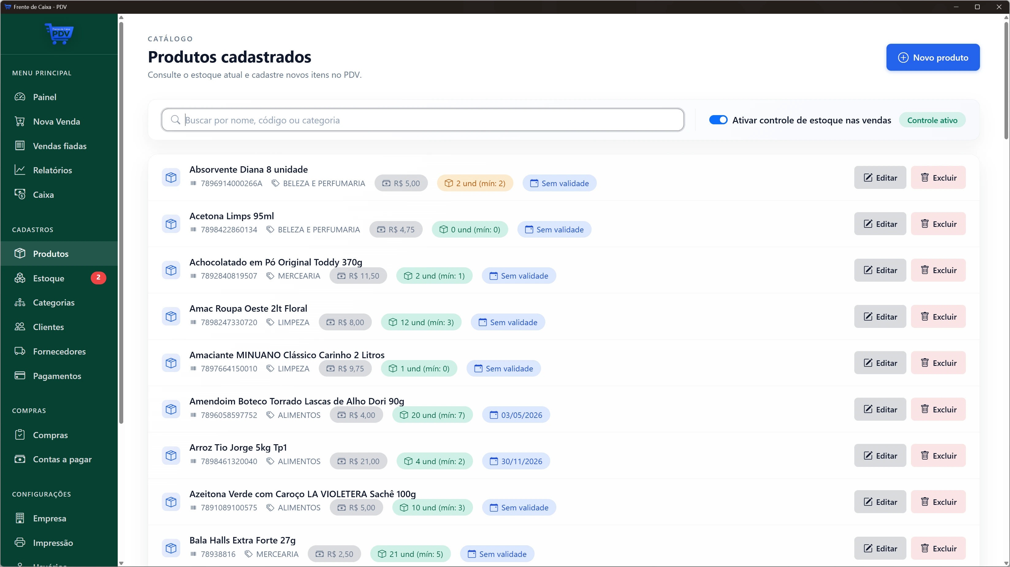 Cadastro de Produtos