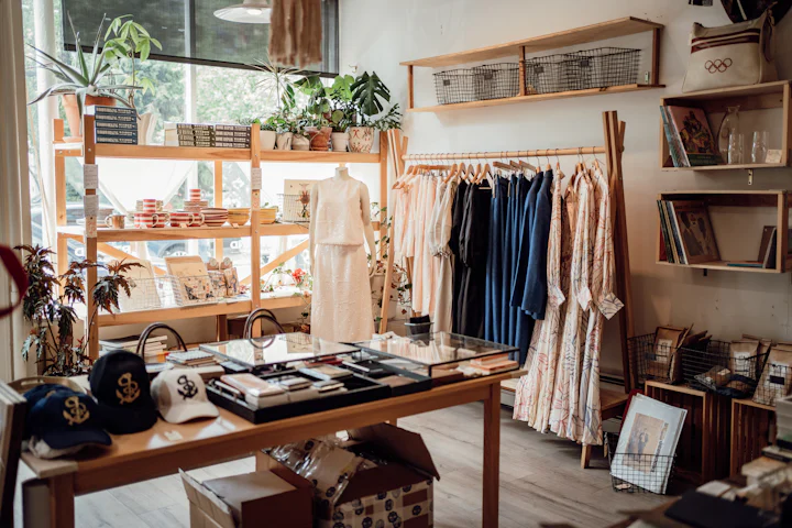 Interior de uma loja de roupas de bairro